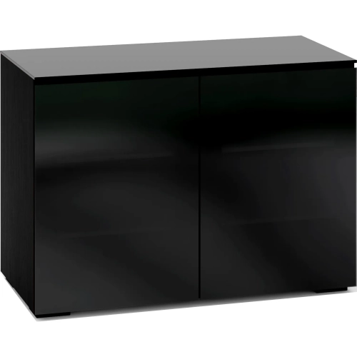 Oslo 323 44" TV Stand Cabinet in Black Oak with Smoked Black Glass Doors & Top